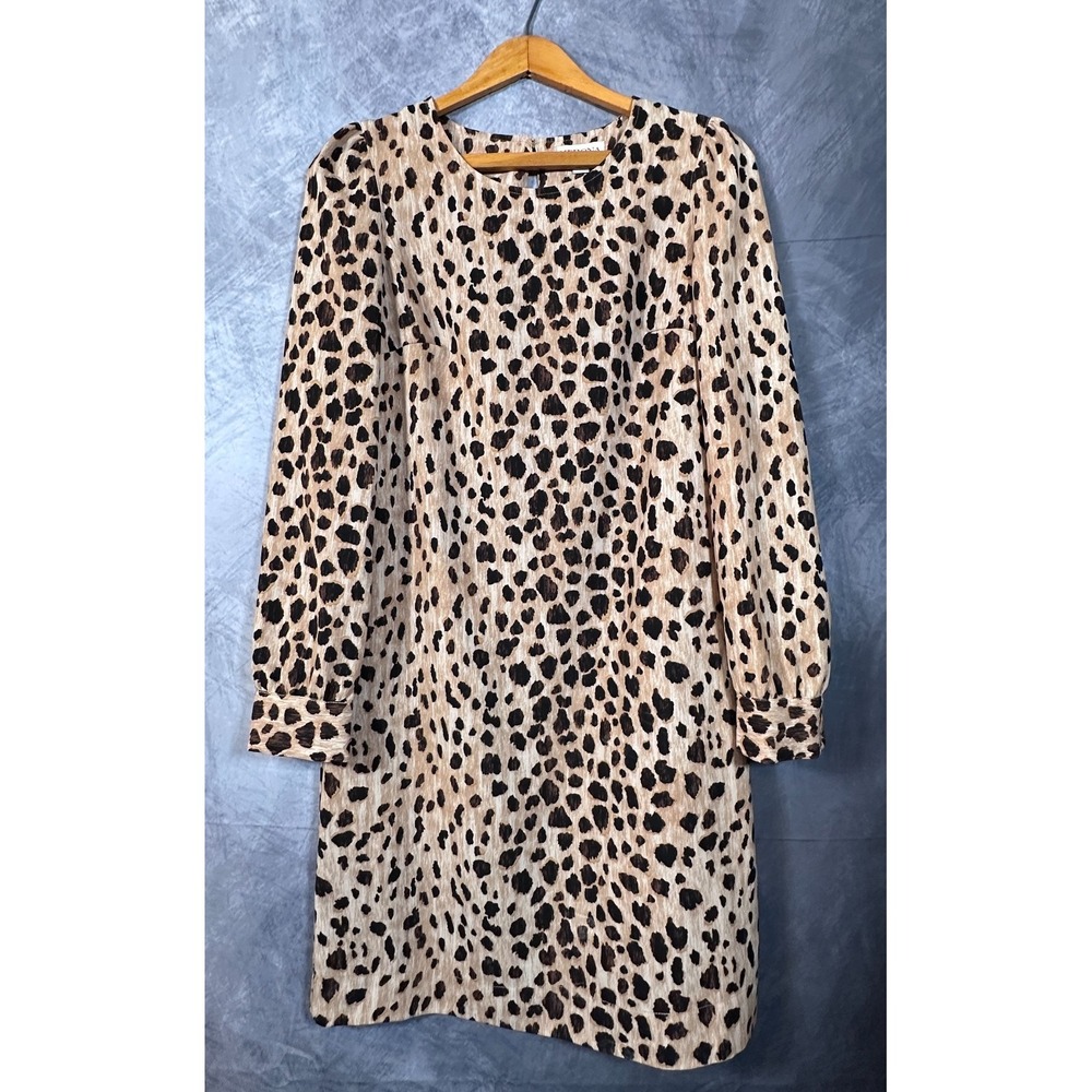 Merona Shift Dress Women XS Multicolor Leopard Print Stretch Round Neck Pullover